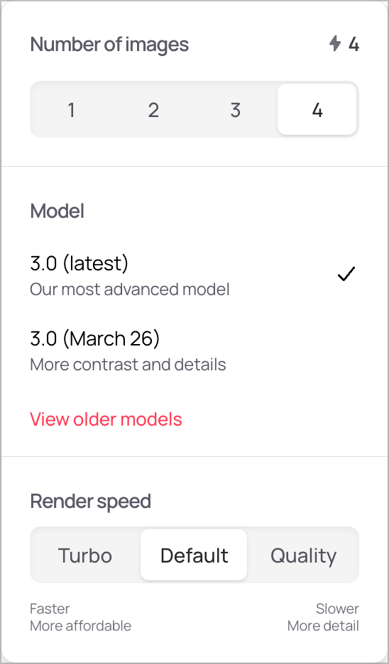 The Model + variations menu.