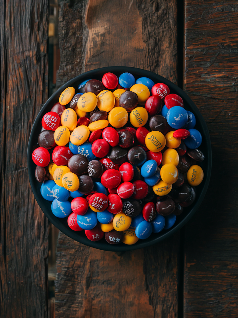 Colorful candies with green candies removed using a negative prompt.