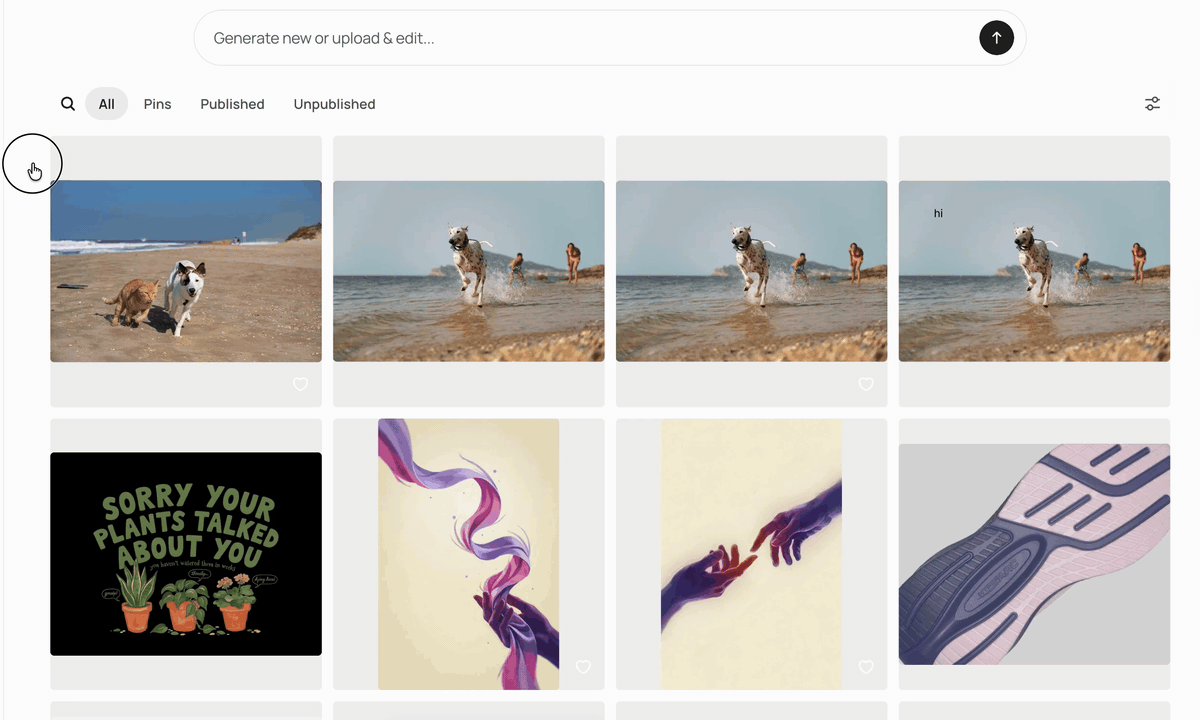 Animation of the My images grid: clicking image checkmarks and dragging a selection box across images, with a bar at the bottom showing the selected count and a Download button