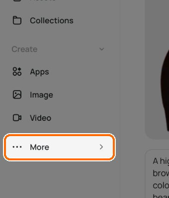 Sidebar with the More item highlighted below Apps, Image and Video
