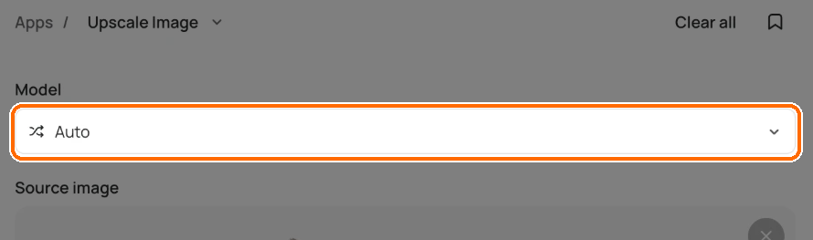 Upscale Model picker, highlighted, set to Auto.