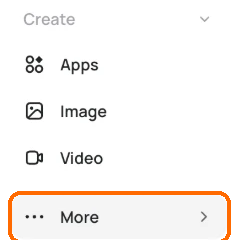 Sidebar with the More item highlighted below Apps, Image and Video