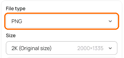 Download menu with the File type field set to PNG highlighted