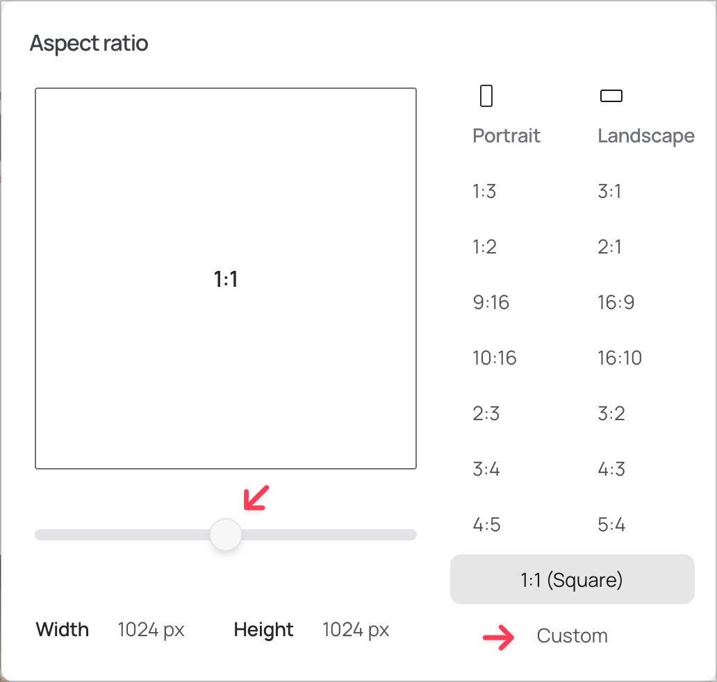 Screenshot of the Aspect Ratio slider with numeric entry fields.