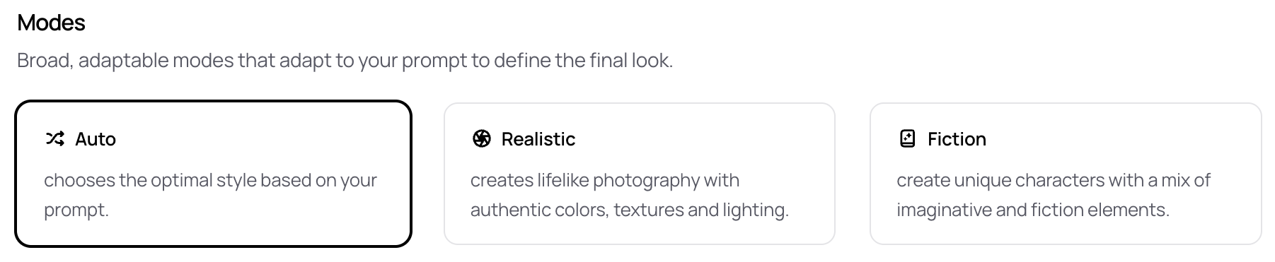 Modes available when a Character Reference is active.